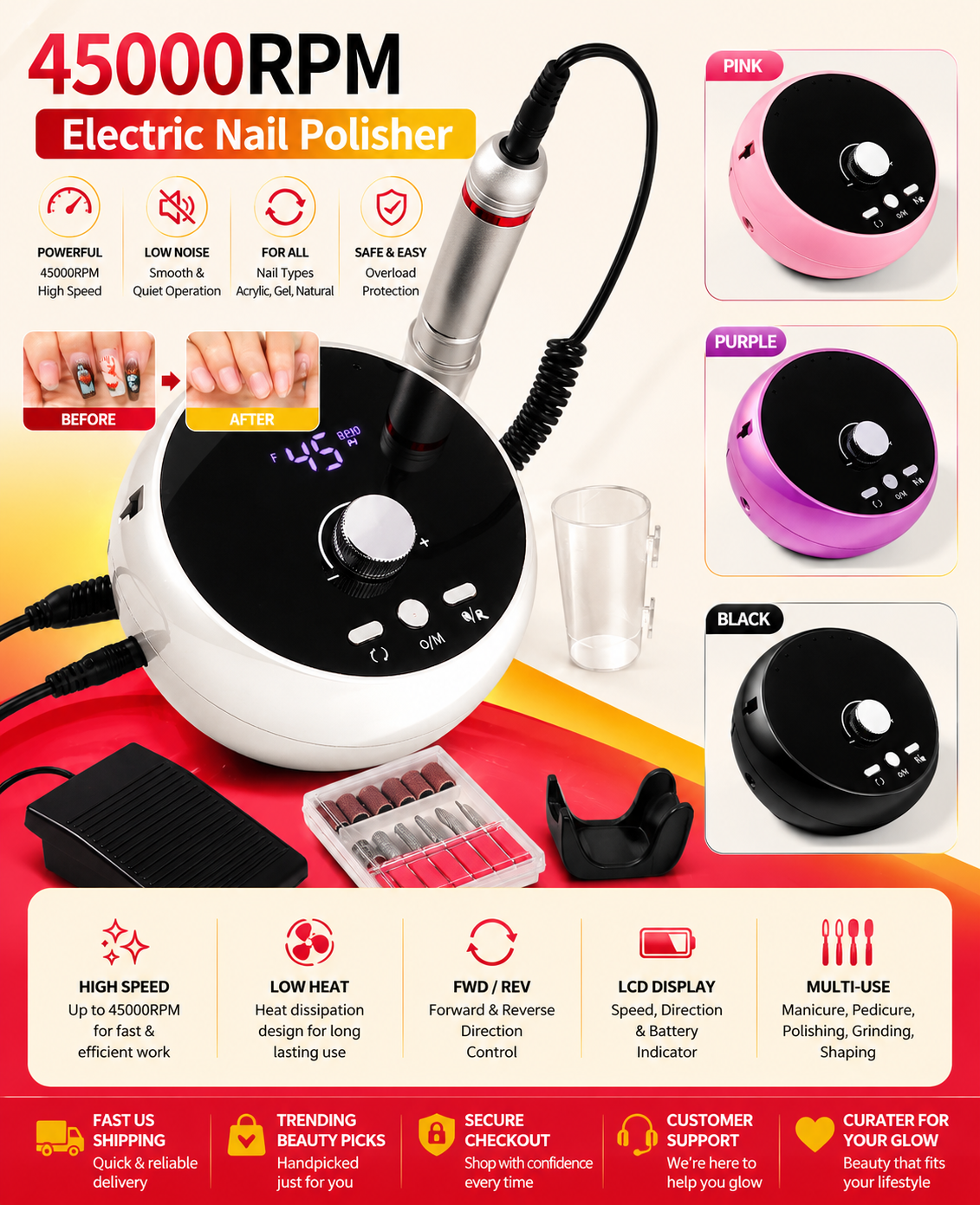 45000RPM Professional Electric Nail Drill Manicure Machine