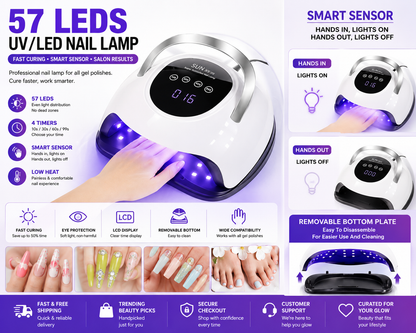 UV Nail Lamp, Dryer Light For Nails With 4 Timers LED Lamp Gel Polish