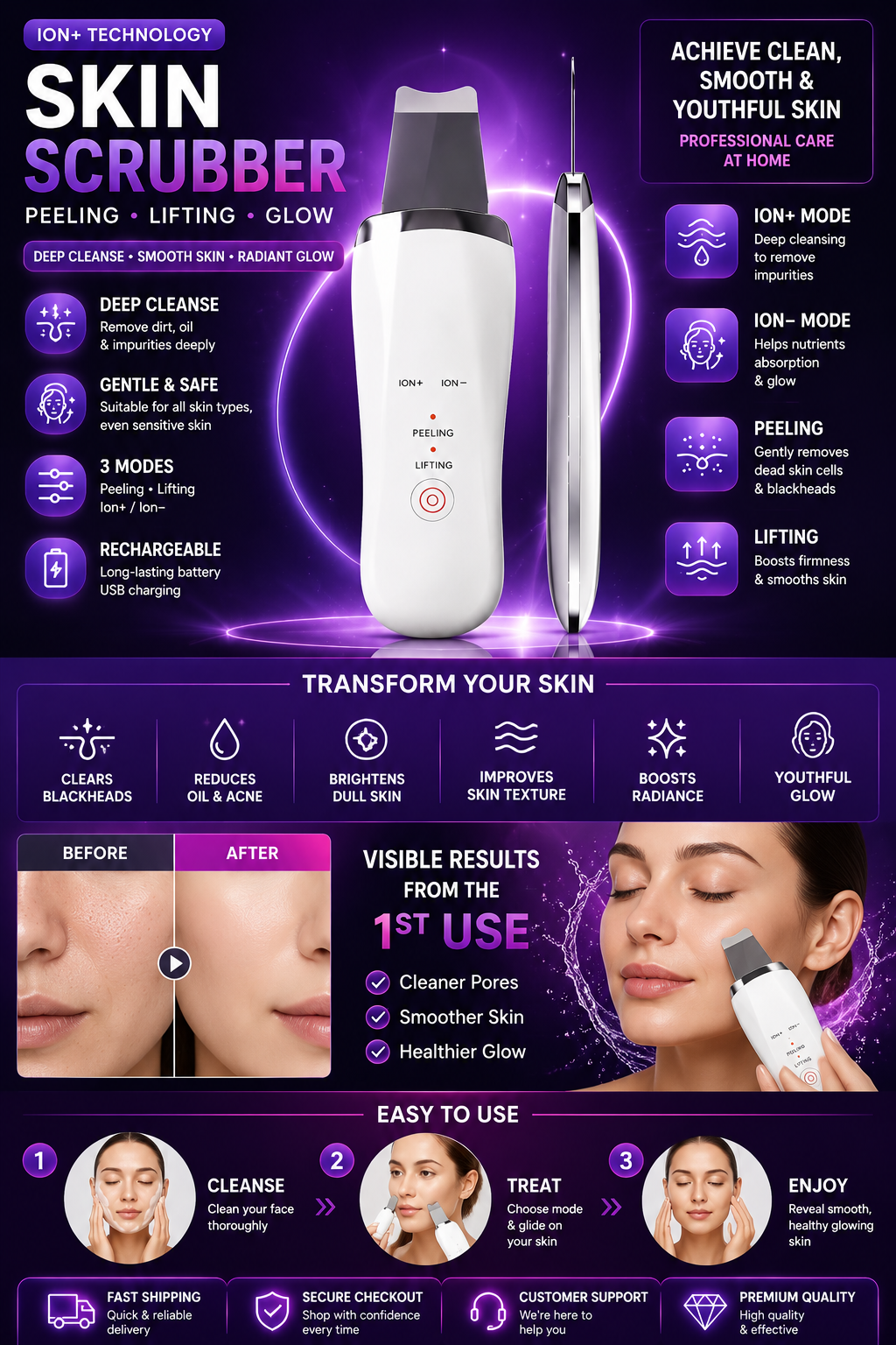 Electric Ultrasonic Skin Scrubber Face Spatula Home Ultrasonic Skin