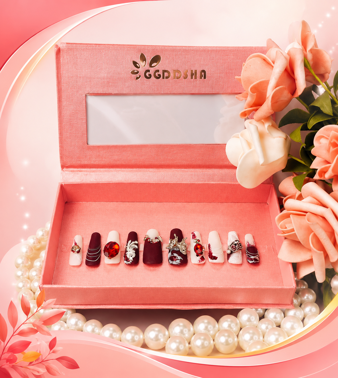 GGddsha New Shiny Crystal Long Press On Nails WithDiamonds