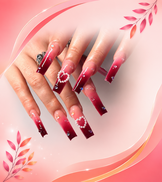 24 PCS Red Heart Nail Art, Long Length Long Water Pipe Fake Nails